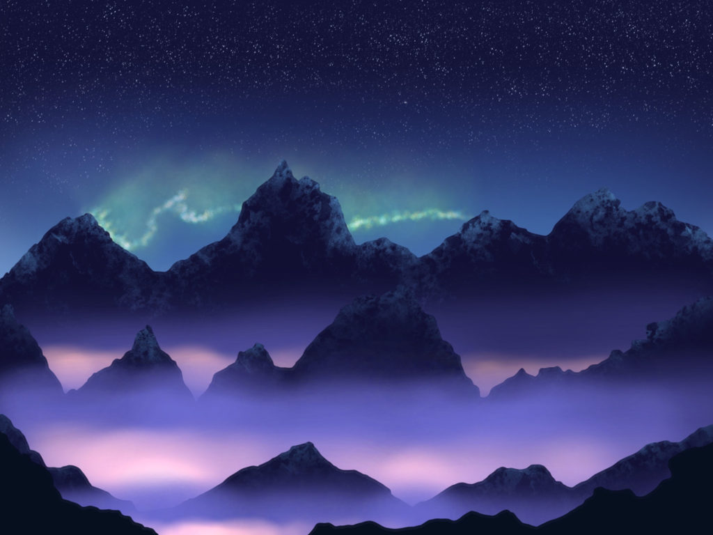 Paysage dans la nuit montrant un horizon montagneux