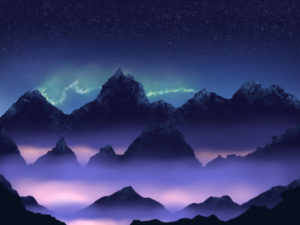 Paysage dans la nuit montrant un horizon montagneux