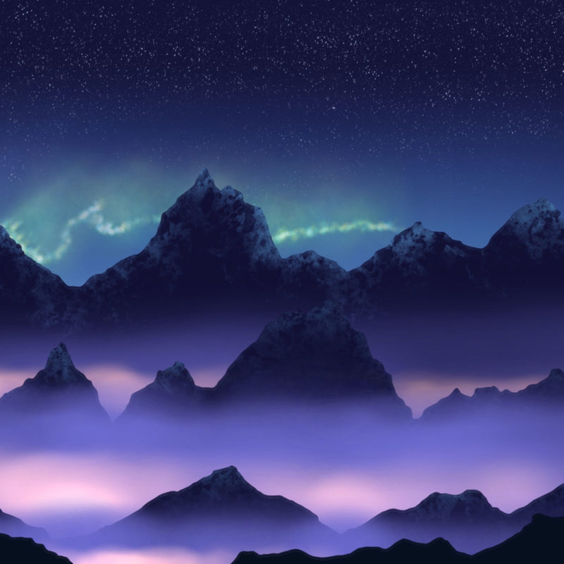 Paysage dans la nuit montrant un horizon montagneux